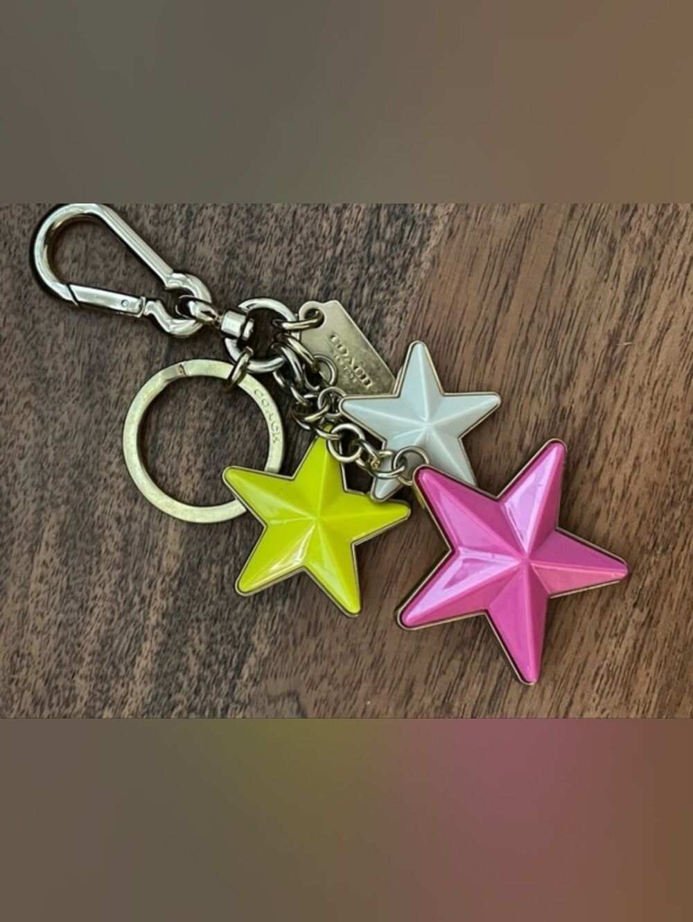 RARE Vintage Coach Multi-Star Enamel Bag Charm Keychain Y2K Gold Yellow Pink - Picture 4 of 6